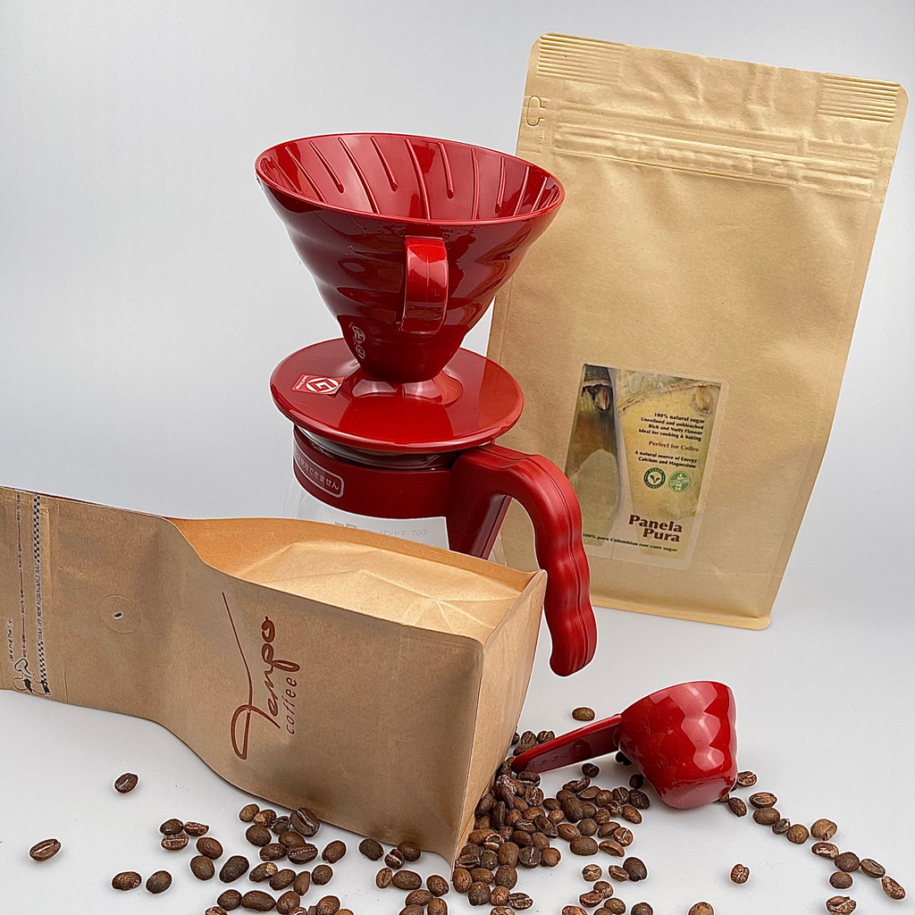 V60 Coffee 02 Pour Over + Colombian Coffee + “Panela Pura” Cane Sugar Gift set - Tempo Coffee