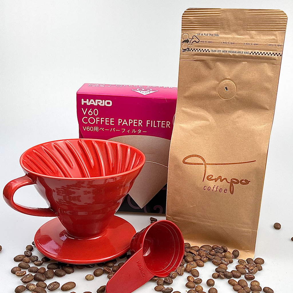 Hario 02 Ceramic Dripper, Filters & Pure Colombian Coffee Gift set - Tempo Coffee